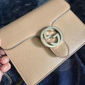 Gucci Tan Leather Clutch with Gold Logo